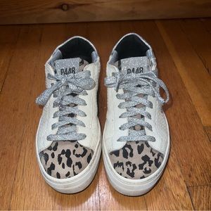 P448 Thea White Platform Leopard Silver Glitter laces. Excellent condition